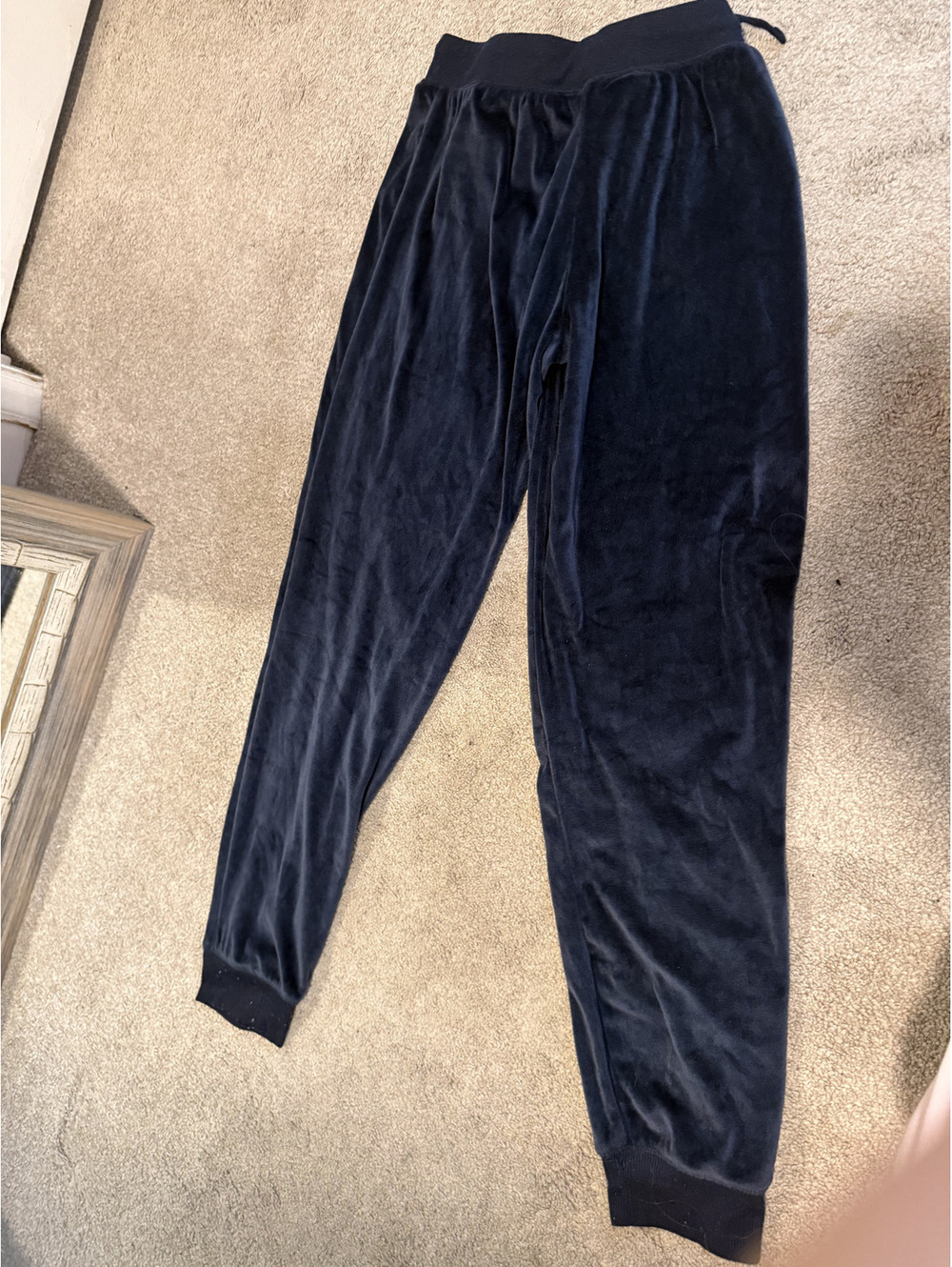 Navy velour jogger pants XS